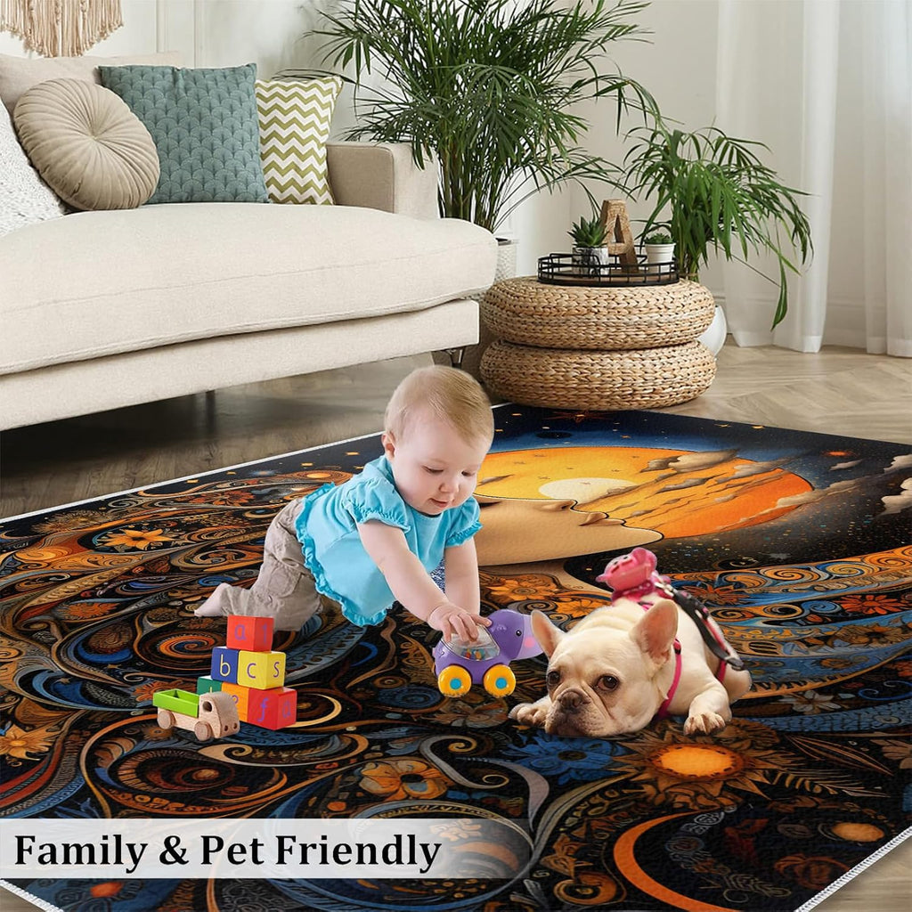 Beautifu Girl Rug for Kids Room - 6x8 Large Rug, Moon Goddess Rugs for Bedroom Anime Girl with Long Hair Area Rugs for Living Room Home Decor Washable Rug