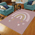 Pink Abstract Rainbow Art Area Rug, Modern Love Print Indoor Non Slip Living Room Rug, Machine Washable Breathable Durable Carpet for Sofa Bedroom Dining Room Home Decor - 5 ft x 7 ft