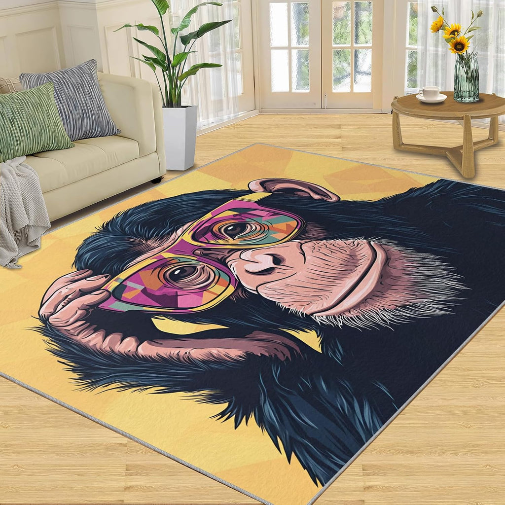 6x8 Chimp Area Rug - Chimpanzee Large Rugs for Living Room, Funny Gorilla Carpet Area Rug for Girls Bedroom Kids Room Basement Office Classroom