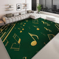 Music Notes Green Stripes Living Room Rug 5' x 7' Area Rug, Washable Carpet Mat for Dining Room, Bedroom, Low Pile Non Slip Stain Resistance Indoor Vintage Carpet