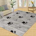 6x8 Rug Cute Dog Paws Home Decor Rug, Gray Wooden Board Art Easy Clean Carpet with Anti-Slip Backing Durable Not Falling Off for Bedroom Living Room Dining Room Office
