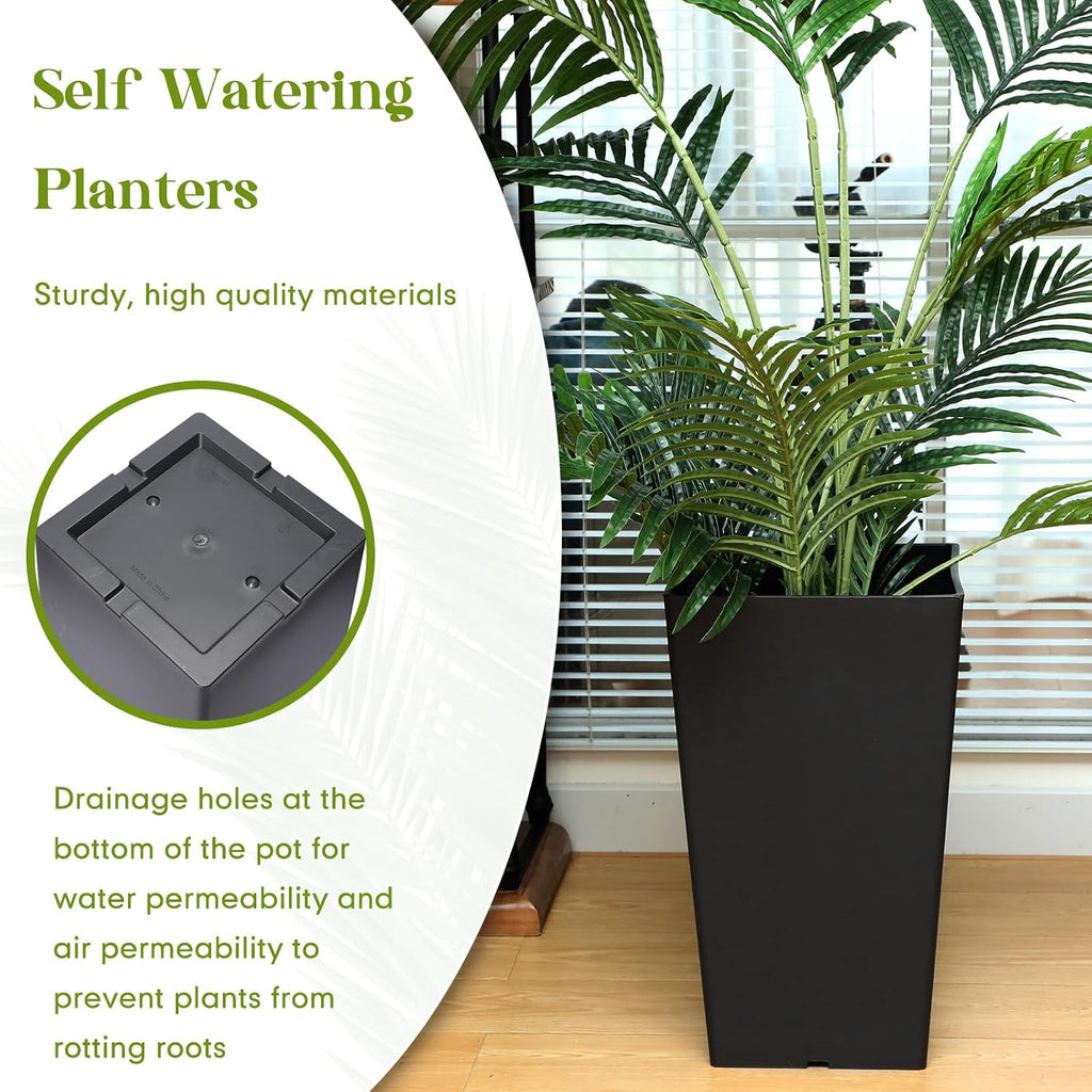 Yungyan 4 Set Tall Outdoor Planters + Baskets (Self Watering) (20 H) | Black Tall Front Porch Planters for Outdoor and Indoor(4 Set,Baskets (self Watering))