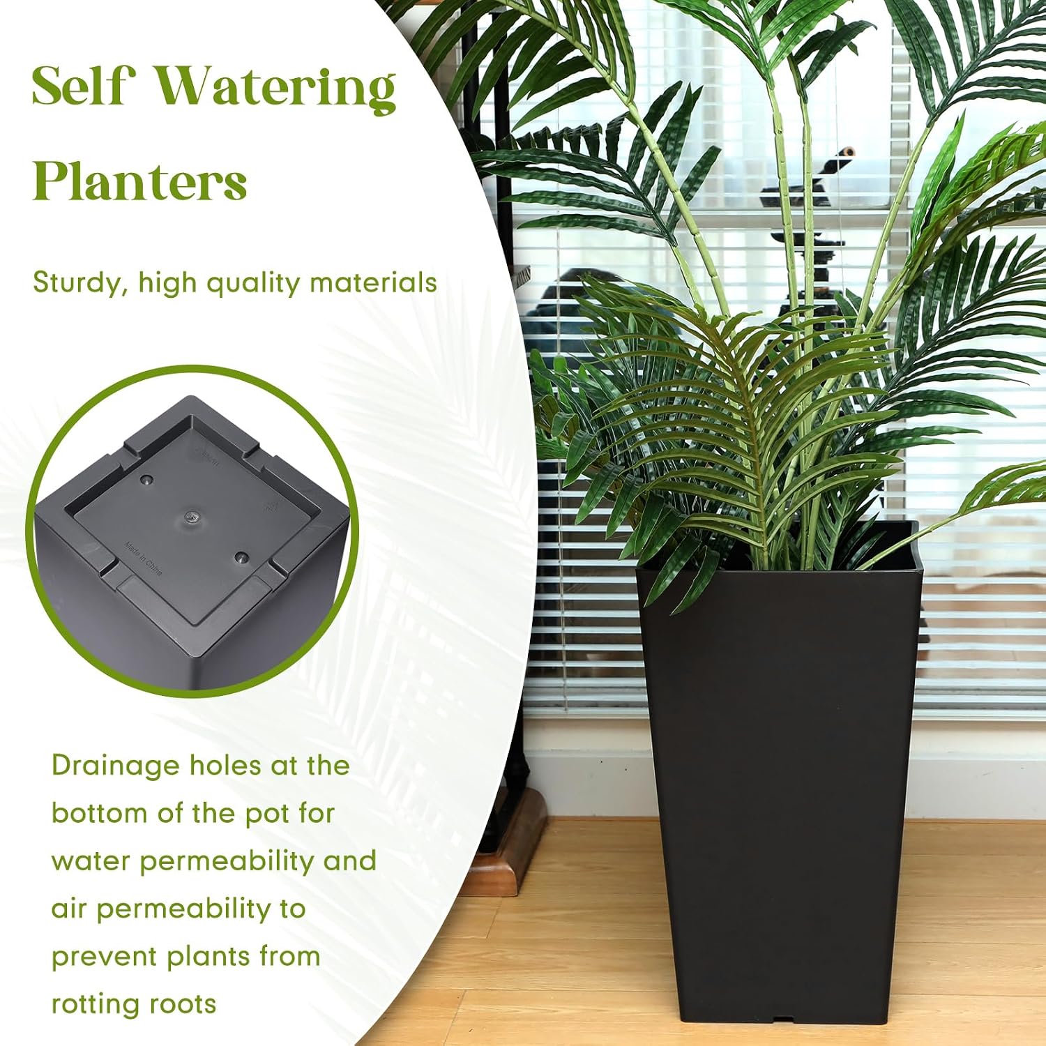 Yungyan 4 Set Tall Outdoor Planters + Baskets (Self Watering) (20 H) | Black Tall Front Porch Planters for Outdoor and Indoor(4 Set,Baskets (self Watering))