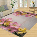 Floral Rug Large - 6x8 Rug, Pink Yellow Flower Washable Rugs for Living Room, Spring Flower Carpet, Wood Grain Non-Slip Area Rugs for Bedroom, Rustic Carpet, Floral Home Decor