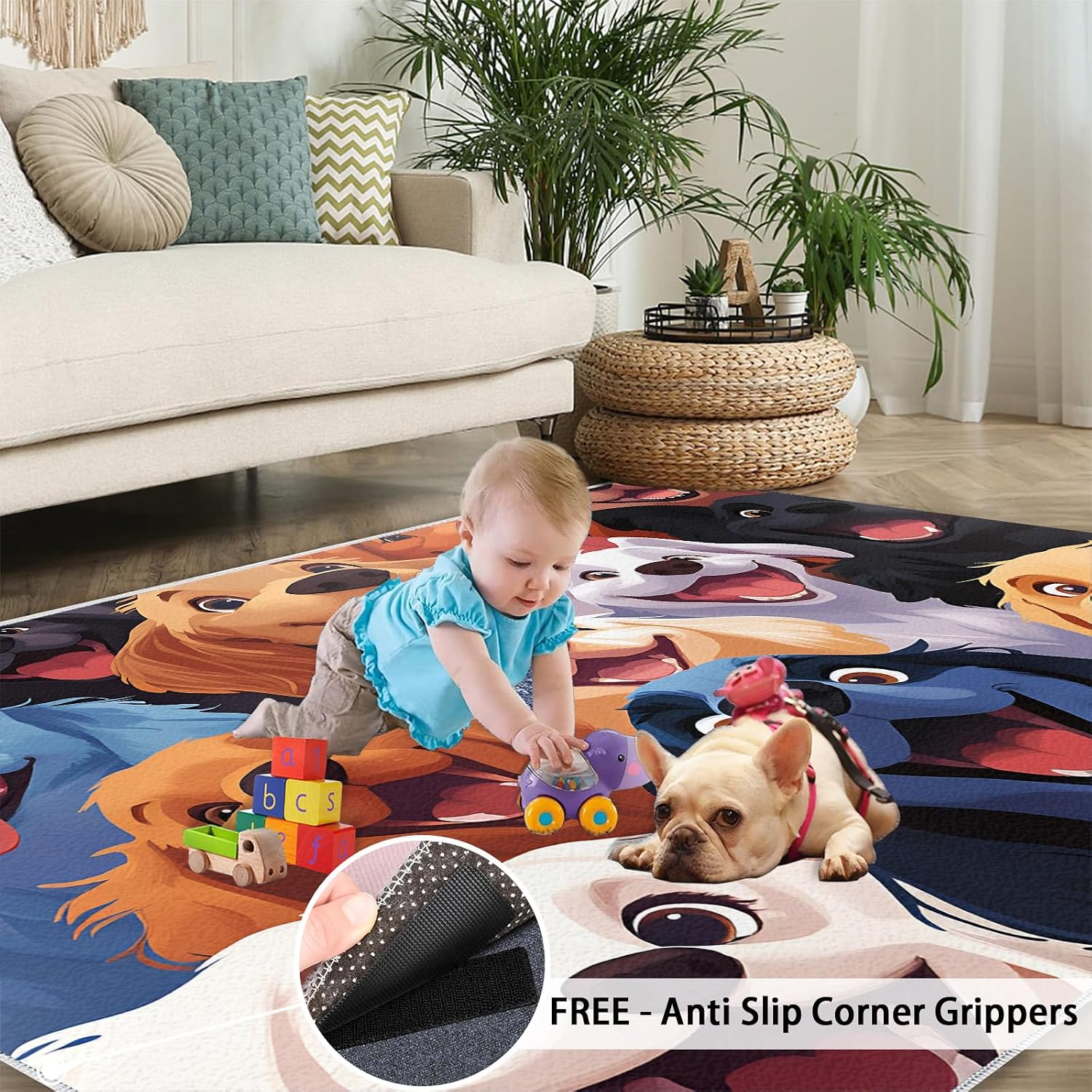Cartoon Rugs for Bedroom, Dog Print Area Rug, Animal Prints Rugs for Living Room, 6x8 Washable Rug Non Slip & Low Pile, Indoor Carpet & Home Decor