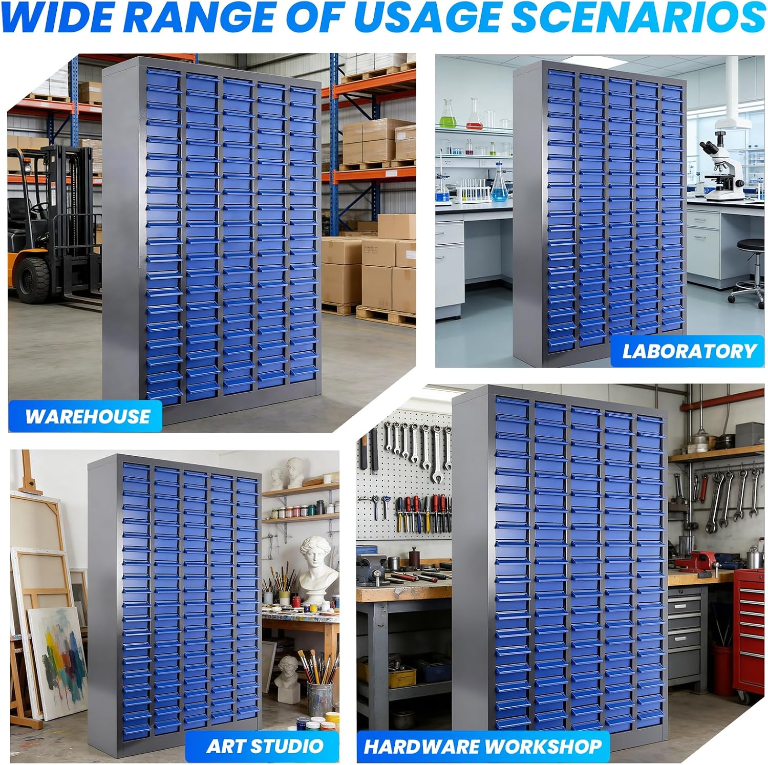 100 Drawers Bolt Bin Cabinets, Stainless Steel Part Cabinet with ABS Drawers, Bolt and Nut Organizer & Tool Storage Cabinet with Label Stickers for Hardware Organization Small Items and Parts