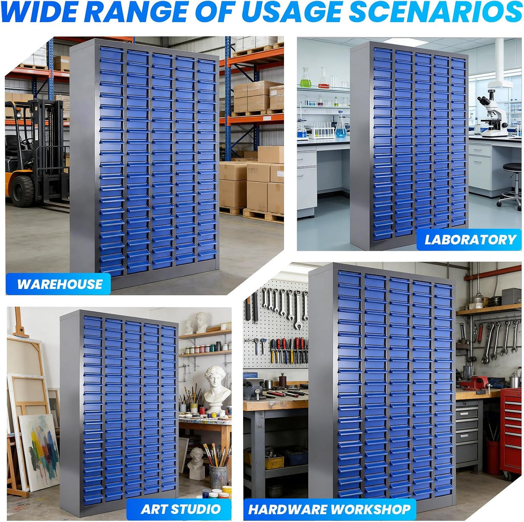 100-Drawer Bolt and Nut Organizer, Stainless Steel Part Cabinet & Tool Storage Cabinet, Bolt Bin Cabinets with ABS Drawers, Shelves & Label Stickers for Workshop Garage Hardware Storage (100 Drawers)