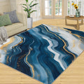 Modern Area Rug Large - 6x8 Rug, Blue Gold Marble Rugs for Living Room, Light Luxury Carpet, Abstract Washable Area Rugs for Bedroom, Contemporary Carpet, Blue Marble Home Decor