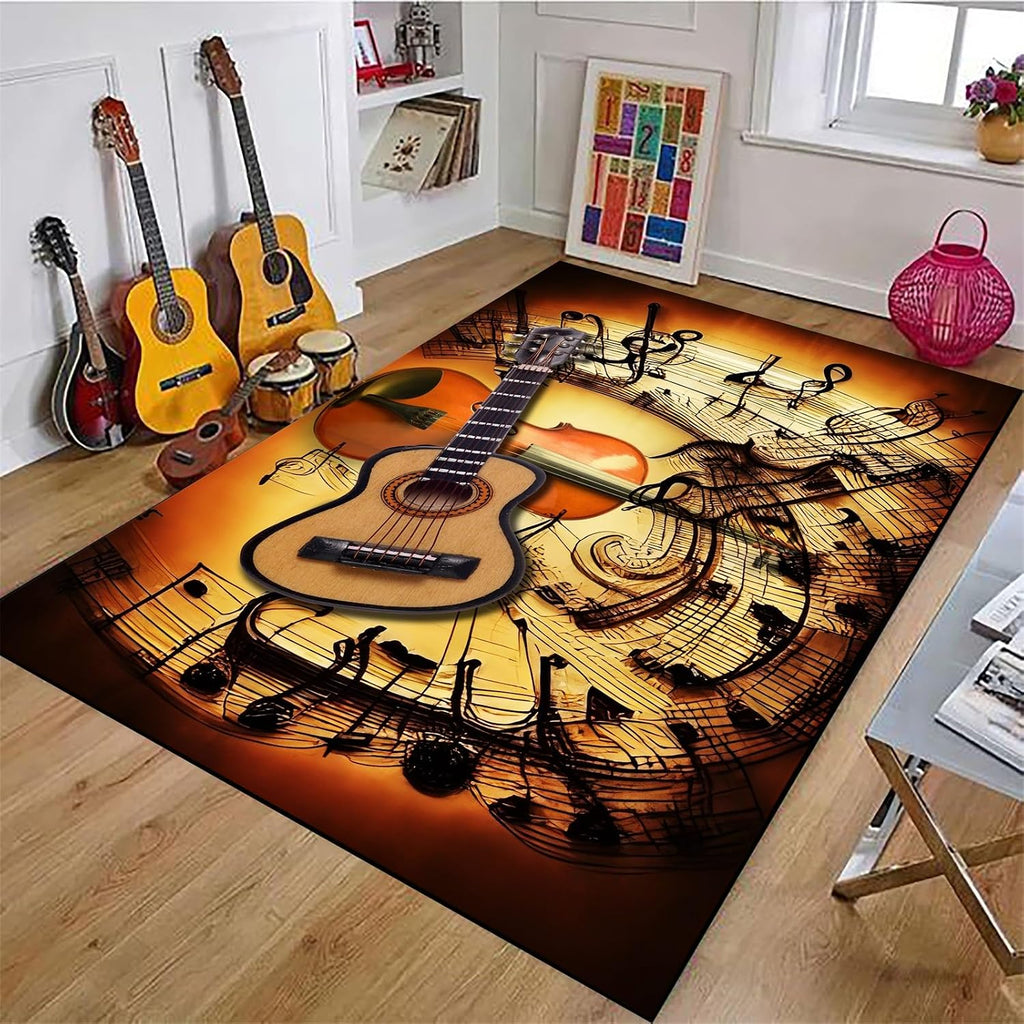 Guitar Rug,6x8ft, Electric Guitar Area Rug，Electric Guitar Music Indoor Rugs，Anti-Slip Noise Reduction Machine Washable Music Rug for Music Room Living Room Bedroom Office Home Decor