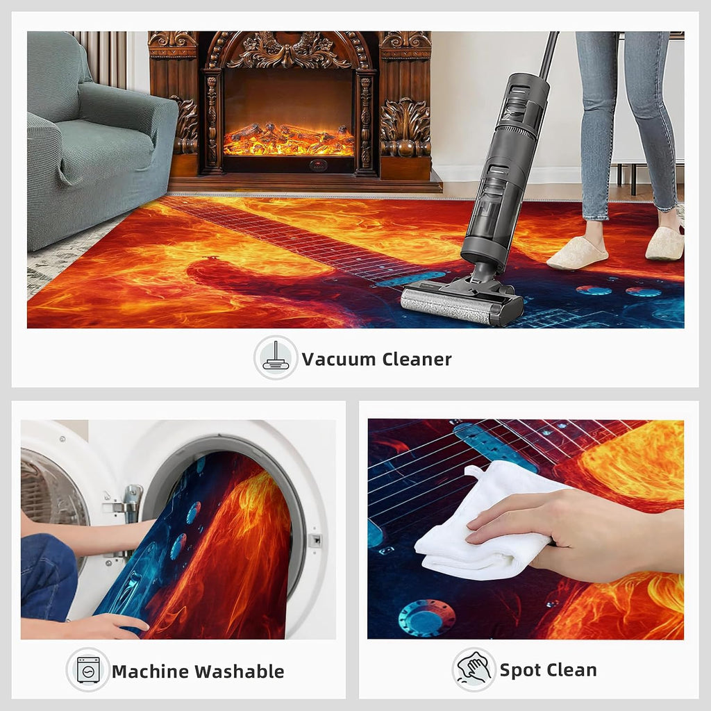 Flame Electric Guitar Area Rug 6x8 - Guitar Large Rugs for Living Room, Cool Music Carpet Area Rug for Girls Bedroom Kids Room Basement Office Classroom