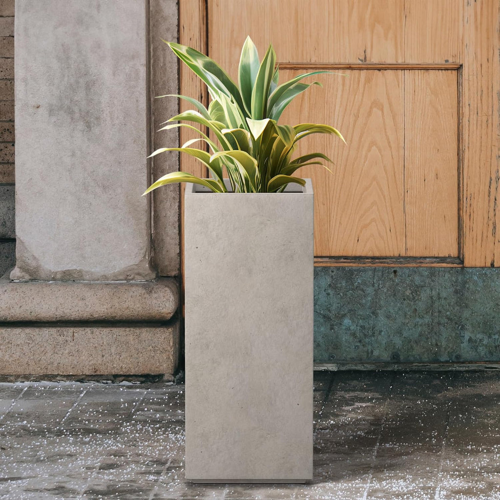 Kante 27.6' H Tall Rectangular Concrete Planter, Modern Square Diameter Plant Pot with Drainage Hole and Rubber Plug for Indoor Outdoor Home Patio Garden, Weathered Concrete