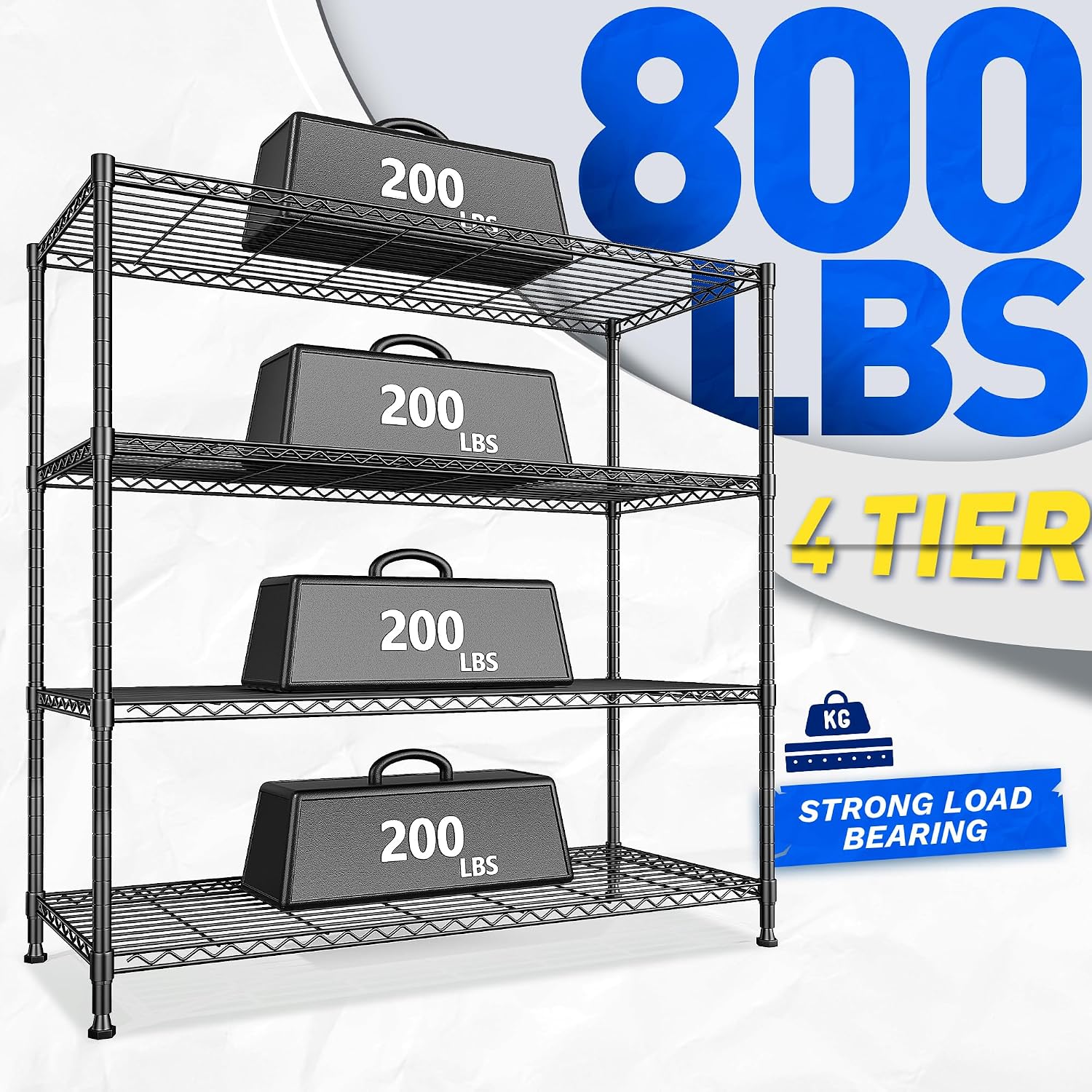 2 Set of 45 'W Metal Shelving Unit 4 Tier Storage Shelves Adjustable Wire Shelving Metal Shelf Pantry Shelves Wire Rack Commercial Shelving for Kitchen Pantry Garage 45 'W x 59.4 'Hx 13.5' D Black
