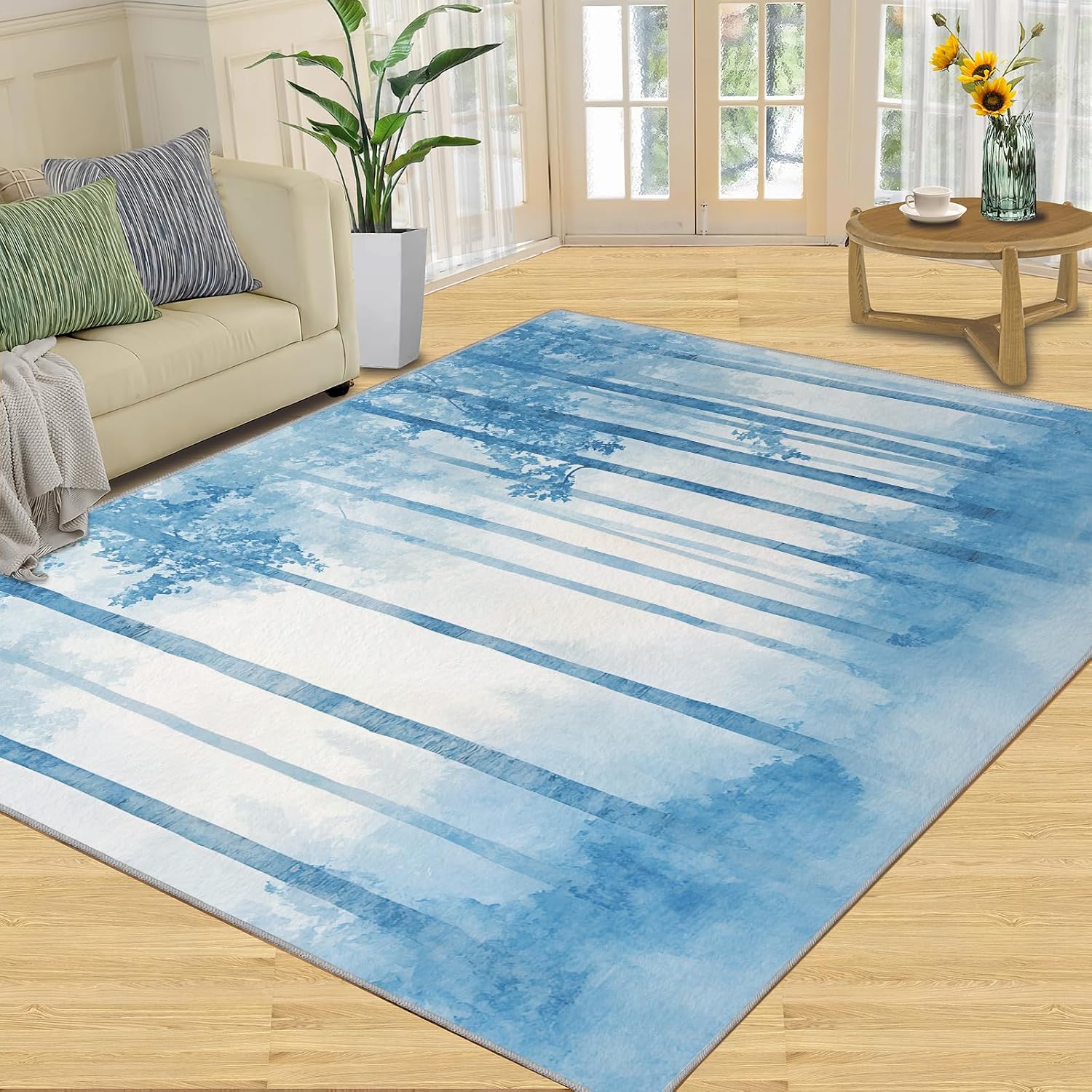 Forest Rug 6x8, Forest Rugs for Bedroom, Abstract Area Rug, Decor Rugs for Living Room, Low Pile Machine Washable Carpet