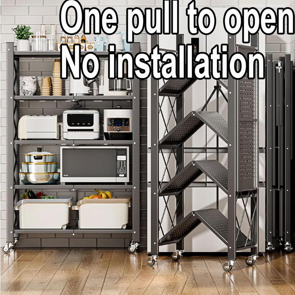 Microwave Stand with Storage Cabinet Made of Carbon Steel Kitchen Baker's Rack with Storage Open Operator Console with Brakeable Casters Foldable(Color:White)