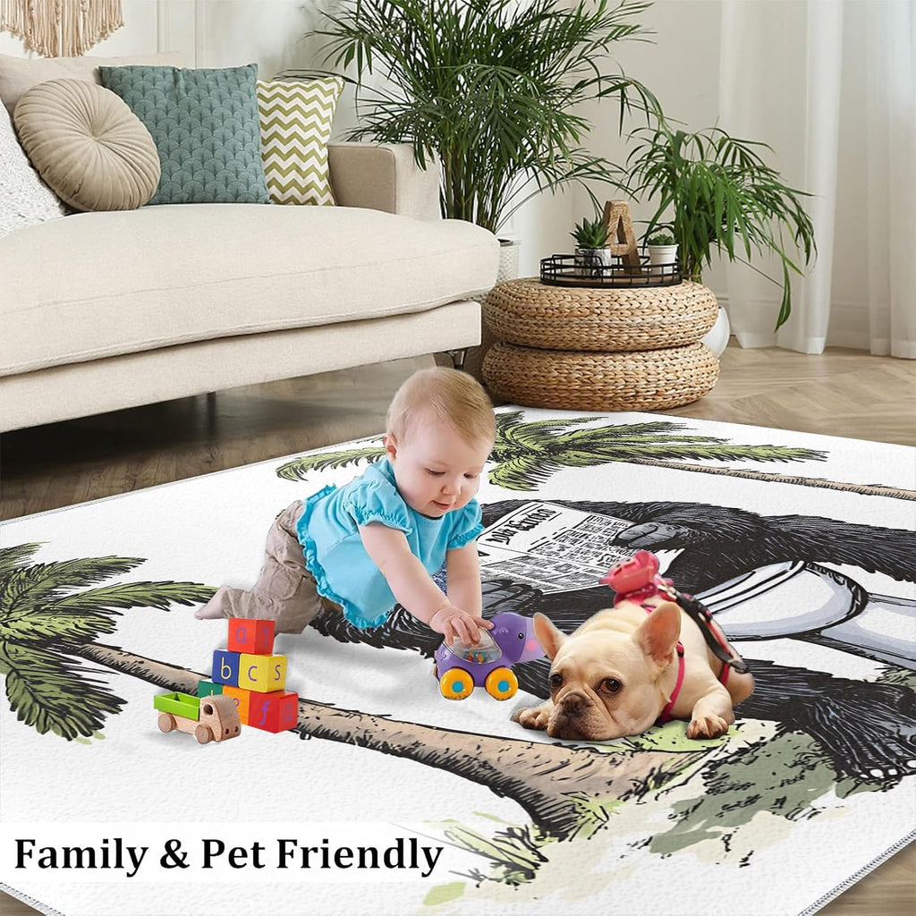 Gorillas Rug - 6x8 Rugs for Bedroom, Funny Gorillas Area Rug, Chimpanzee Washable Rugs for Living Room, Non Slip Animal Indoor Carpet - Home Decor, Tropical Wildlife Gifts for Kids