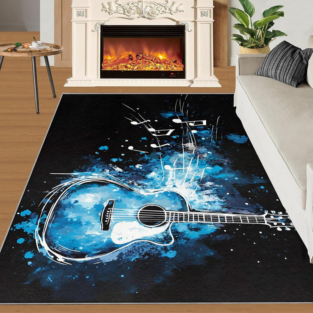 8x10 Guitar Area Rugs - Music Rugs for Living Room, Instrument Modern Boy Nursery Rug Soft Washable for Classroom Office Bedroom Kids Room