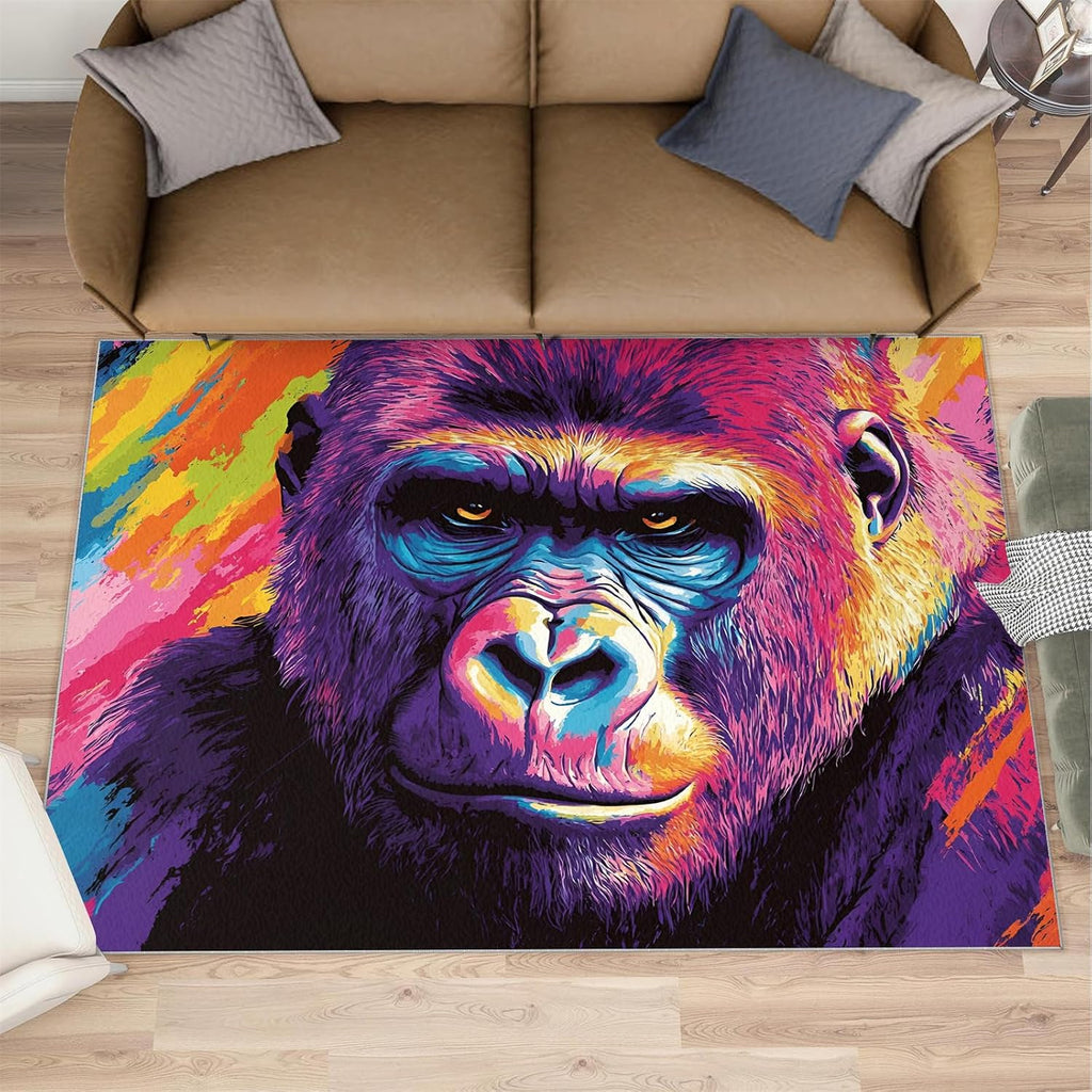 Gorillas Rug - 6x8 Rugs for Bedroom, Graffiti Gorillas Area Rug, Chimpanzee Washable Rugs for Living Room, Non Slip Animal Indoor Carpet - Home Decor, Tropical Wildlife Gifts for Kids