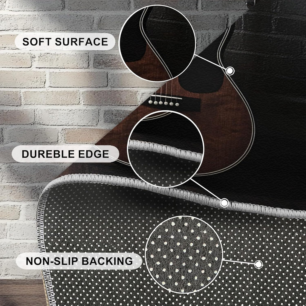 Guitar Rug for Bedroom 6x8 Rug Vintage Guitar Rugs, Music Instrument Home Decor, Non Slip Washable Large Rugs, Rock Music Carpet for Boys and Girls Teen Playroom