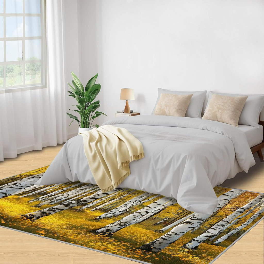 Autumn Birch Forest Area Rug 6x8 - Birch Forest Large Rugs for Living Room, Natural Landscape Carpet Area Rug for Girls Bedroom Kids Room Basement Office Classroom