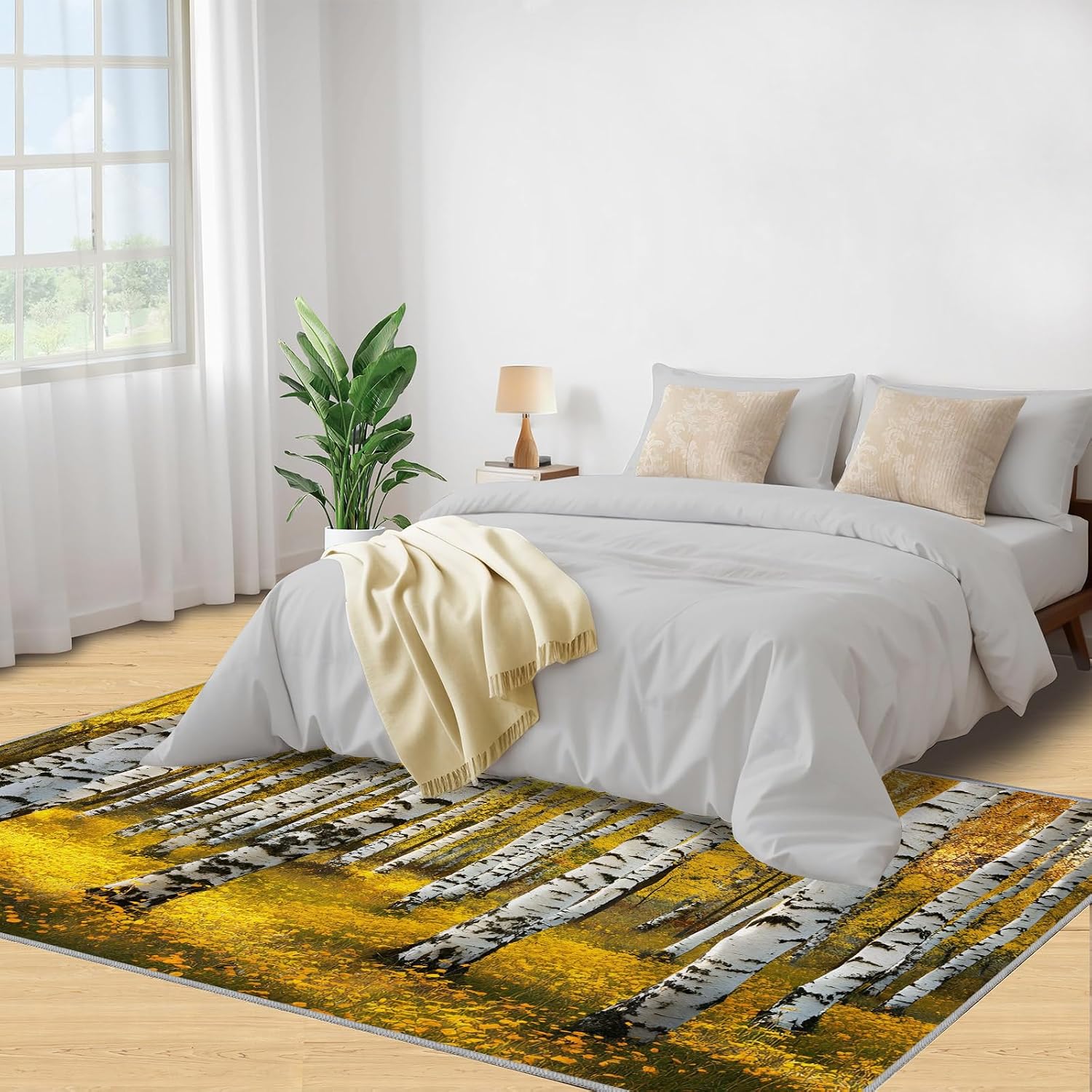 Autumn Birch Forest Area Rug 6x8 - Birch Forest Large Rugs for Living Room, Natural Landscape Carpet Area Rug for Girls Bedroom Kids Room Basement Office Classroom