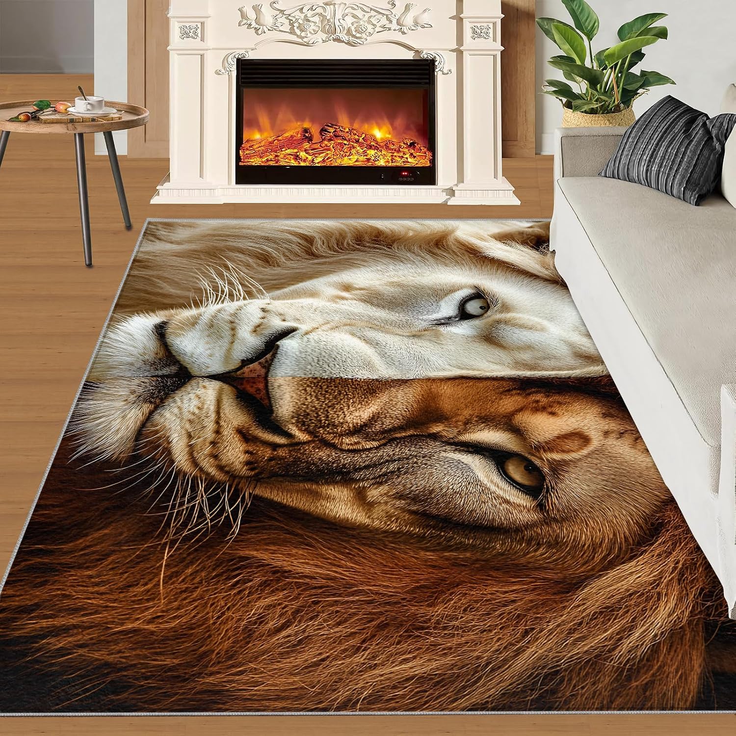 Lion Area Rug Large - 6x8 Rug, Animal Theme Rugs for Living Room, Wild Animal Area Rugs for Bedroom, Wildlife Washable Carpet, Lion Home Decor & Gifts