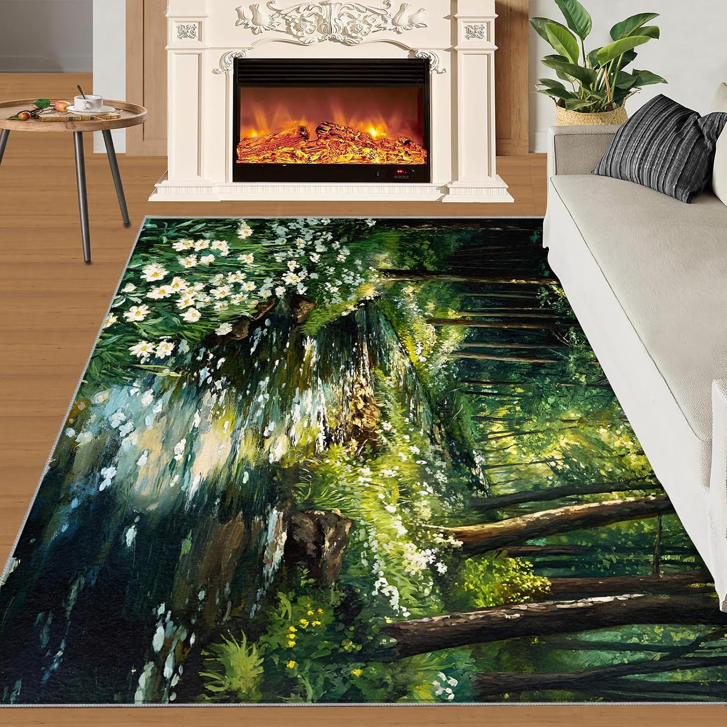 Forest Rug 6x8 - Forest Stream Large Rugs for Living Room, Natural Scenery Carpet Area Rug for Girls Bedroom Kids Room Basement Office Classroom