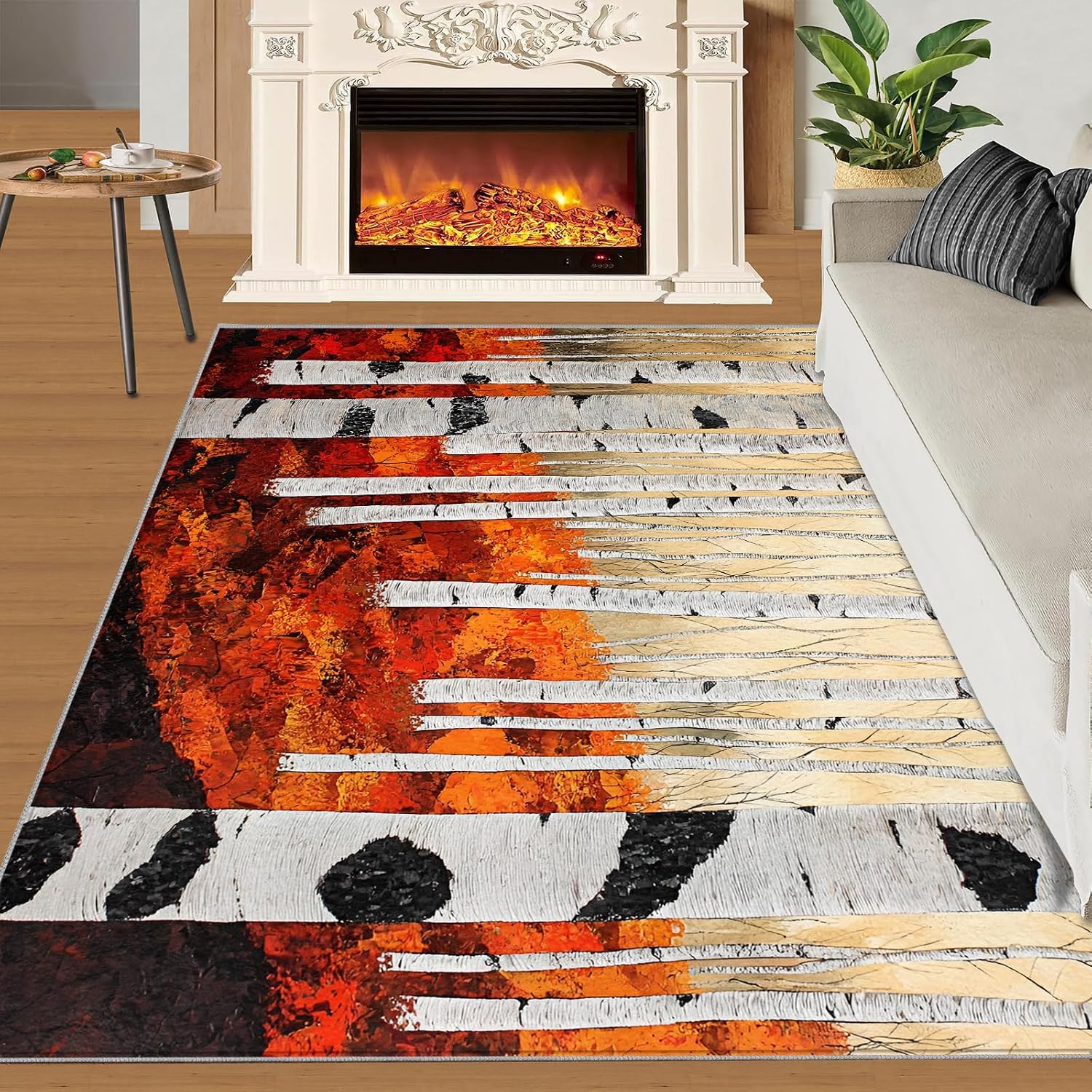 Birch Tree Rug - 6x8 Rug, Autumn Forest Area Rugs for Bedroom, Watercolor Rugs for Living Room, Forest Washable Carpet, Birch Tree Home Decor & Gifts
