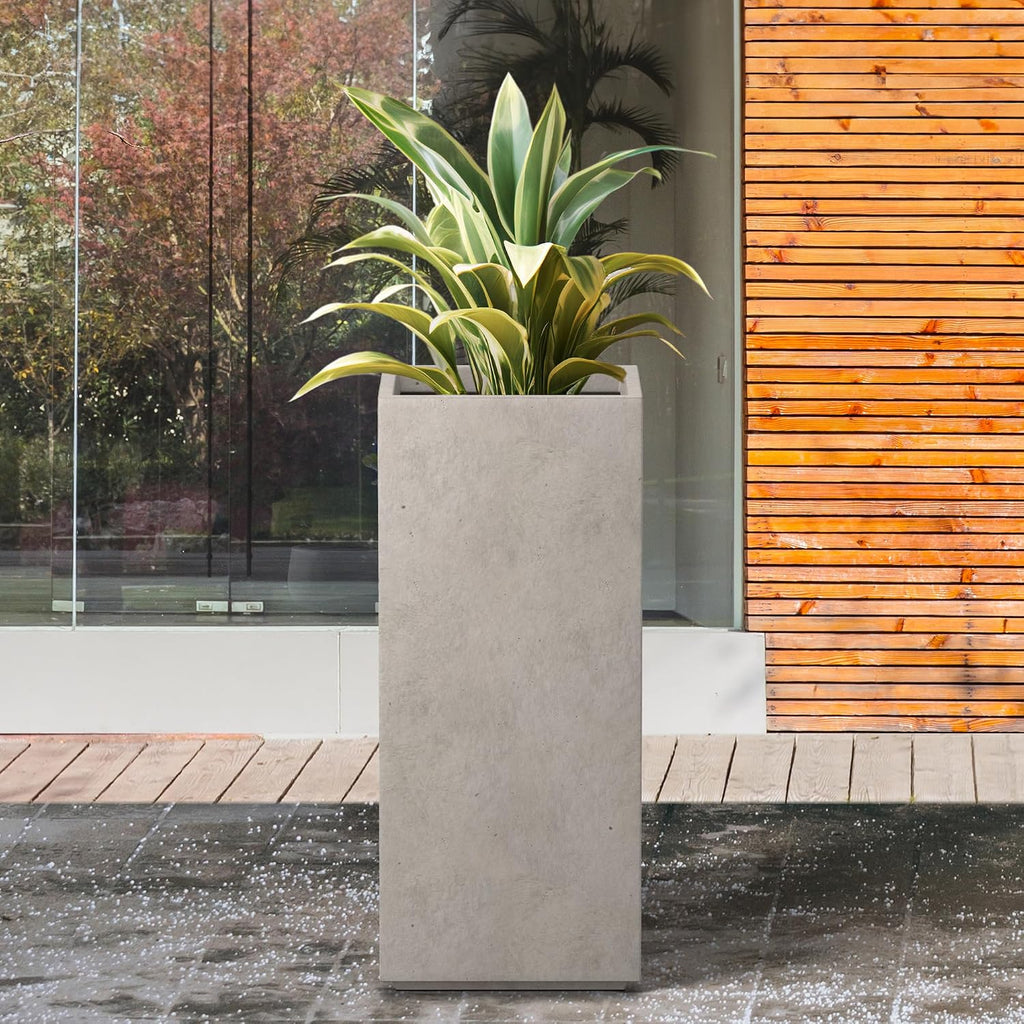 Kante 27.6' H Tall Rectangular Concrete Planter, Modern Square Diameter Plant Pot with Drainage Hole and Rubber Plug for Indoor Outdoor Home Patio Garden, Weathered Concrete
