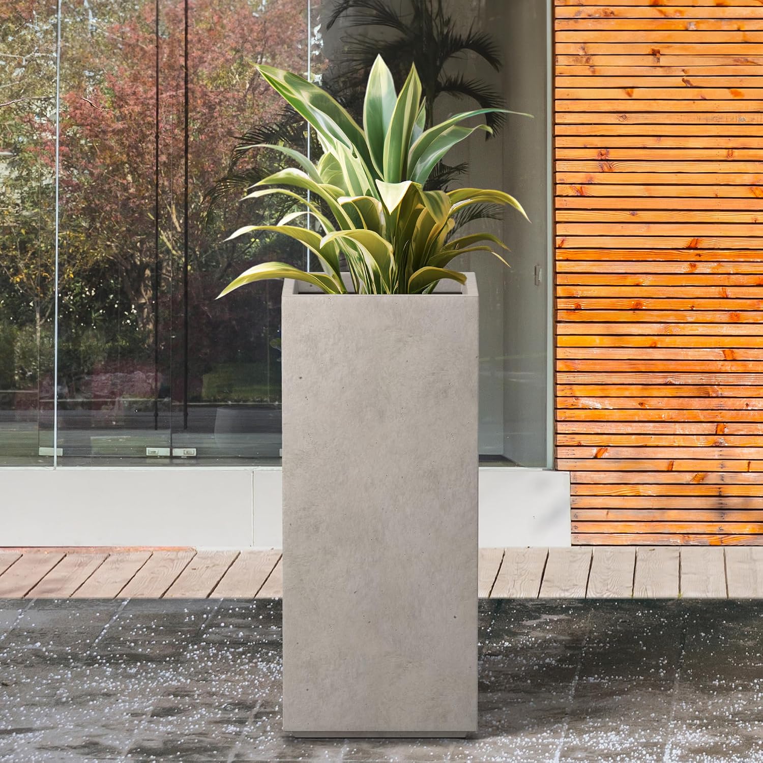 Kante 27.6' H Tall Rectangular Concrete Planter, Modern Square Diameter Plant Pot with Drainage Hole and Rubber Plug for Indoor Outdoor Home Patio Garden, Weathered Concrete