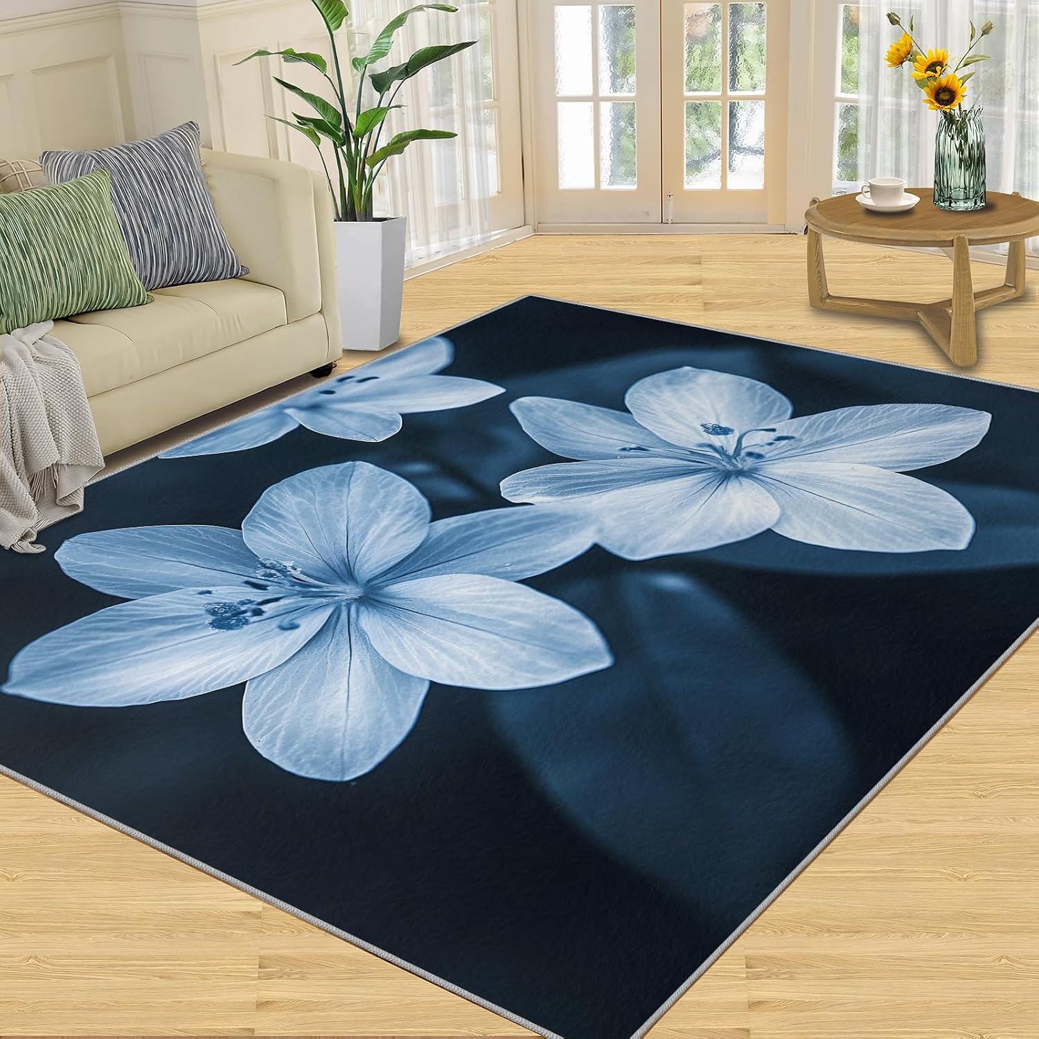 Floral Rugs for Bedroom - 6x8 Rug, Creative Flower Area Rugs for Living Room, Botanical Carpet, Rustic Washable Area Mat, Pastoral Carpet, Floral Home Decor & Gifts