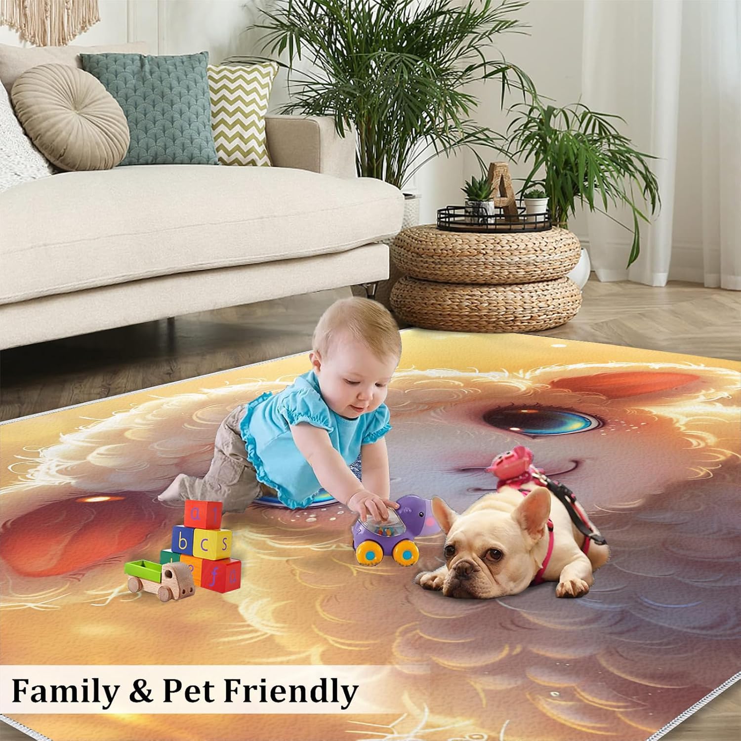 Cartoon Animals Rug for Kids Room - 6x8 Large Rug, Kawaii Alpaca Rugs for Bedroom Cute Lamb Area Rugs for Living Room Home Decor Washable Rug