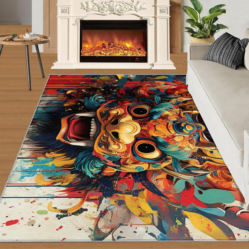 Chinese Rug 6x8, Lion Dance Rugs for Bedroom, Tradition Rugs for Living Room, Non Slip Area Rug, Housewarming Gifts & Indoor Floor Mats