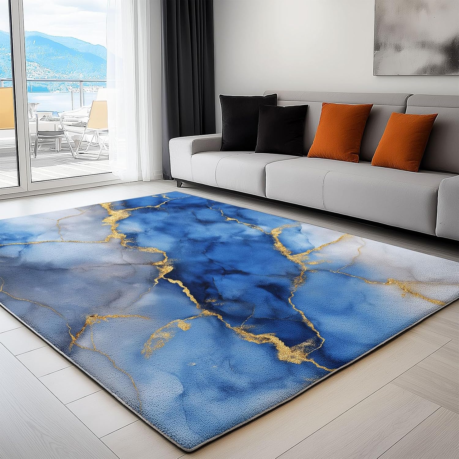 Abstract Art Washable Living Room Rugs, 5' x 7' Area Rugs for Bedroom ‎‎‎‎Nursery Soft Non-Slip Stain Resistant Luxury Marble Stripes Print Throw Carpet for Kids Playroom Office