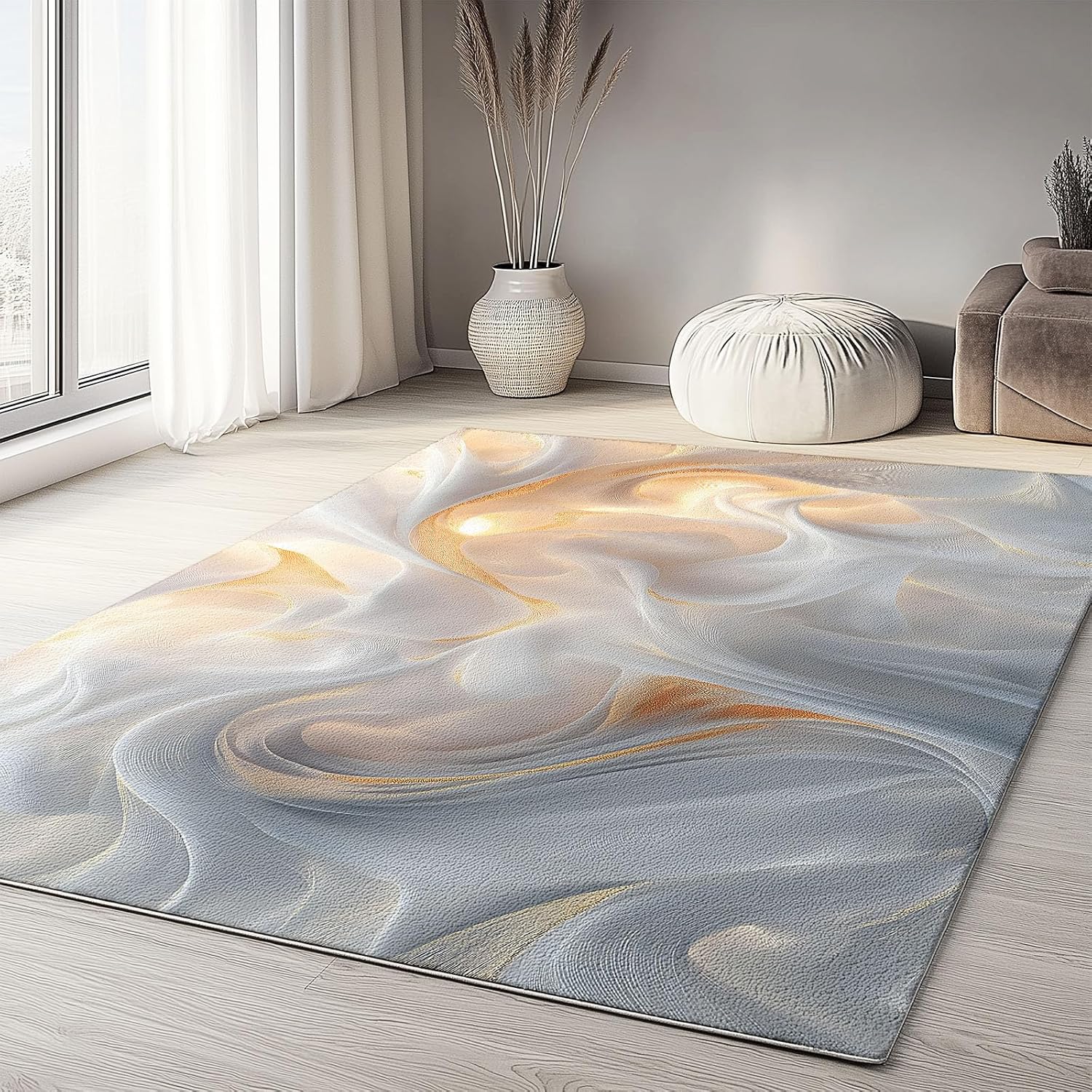 Swirling Marble Texture Washable Modern Area Rug - 6 x 8 ft Rugs for Living Room, Bedroom, Machine Washable Rug Soft Non Slip Non Shedding Area Rug - Multicolor, 6 x 8 ft