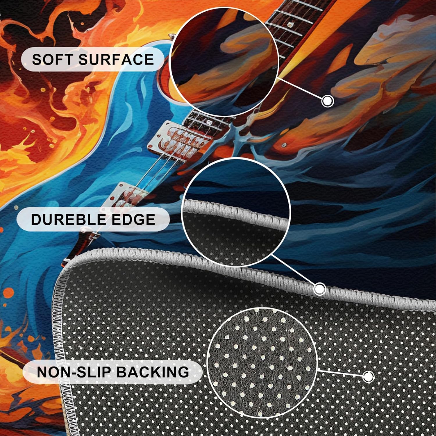 Guitar Rugs for Music Room - Boys Musical Rug, 6x8 Rug, Music Washable Rugs for Living Room Bedroom, Abstract Area Rug, Rock and Roll Carpet - Home Decor, Electric Guitars Gifts for Men