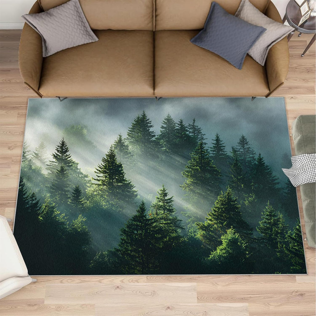 Forest Rugs for Bedroom, Forest Rug 6x8, Natural Scenery Dining Room Rugs Washable & Non Slip Large Carpet for Home Decor