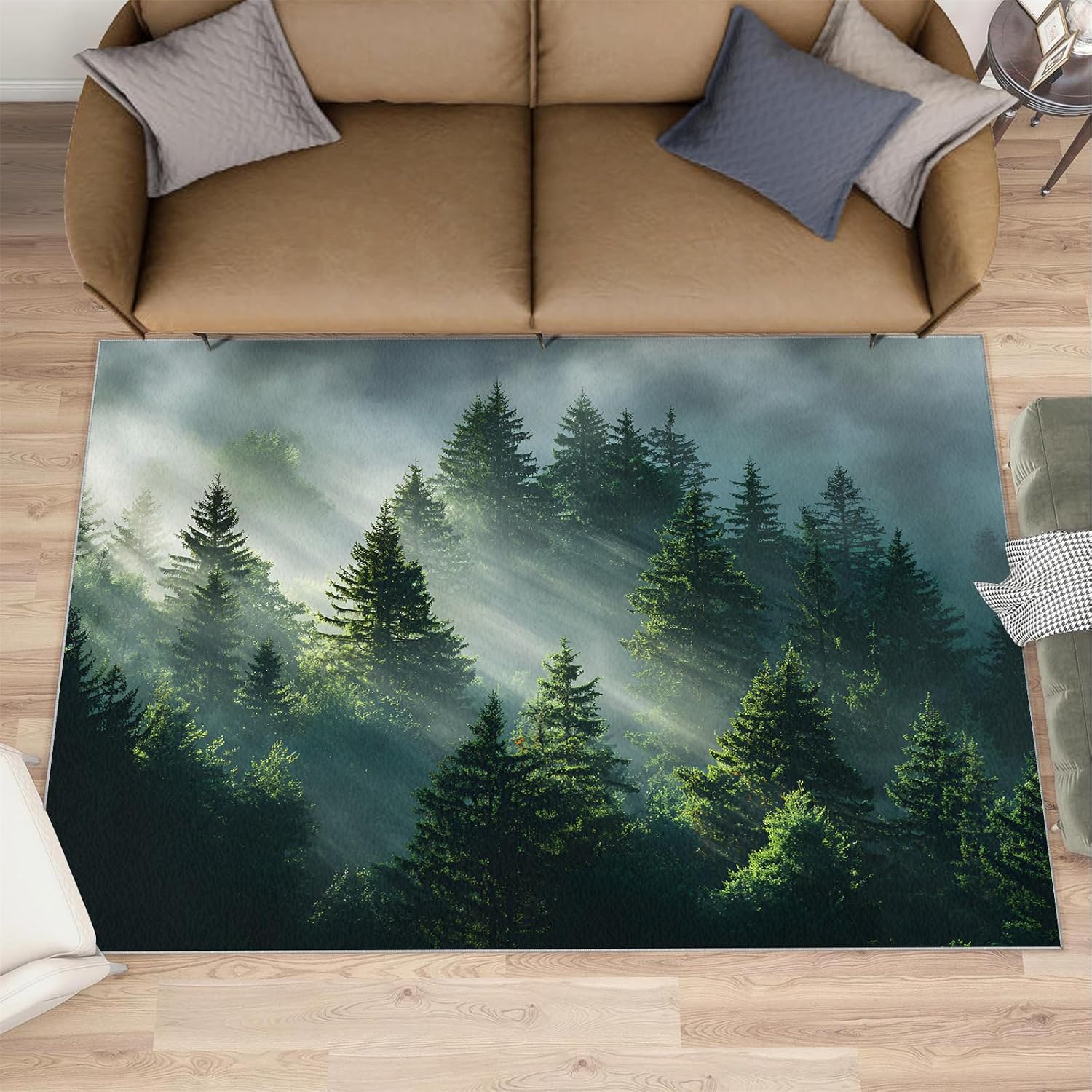 Forest Rugs for Bedroom, Forest Rug 6x8, Natural Scenery Dining Room Rugs Washable & Non Slip Large Carpet for Home Decor