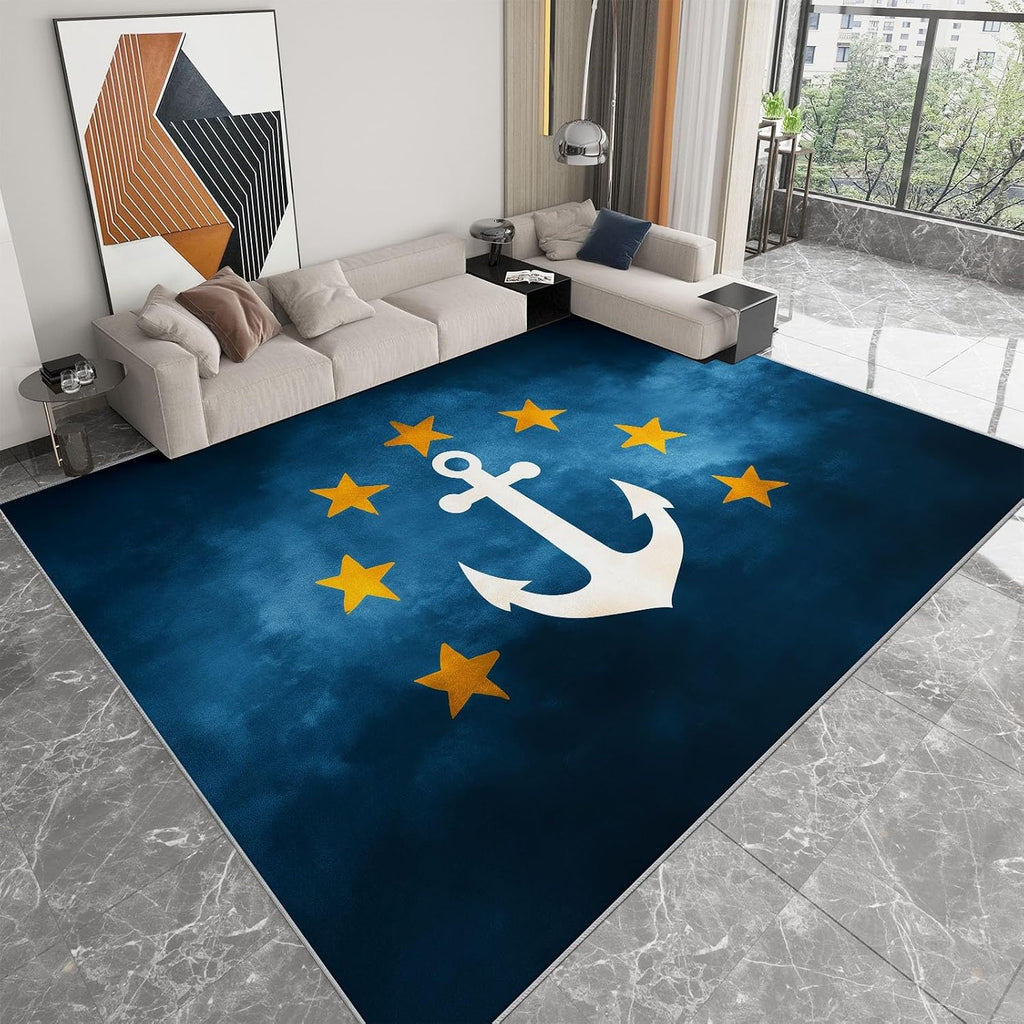Modern Nautical Theme 5 x 7 ft Area Rug, Retro Stars Gradient Symbols Print Washable Rugs for Living Room - Non-Slip Dining Room Throw Mat Non-Shedding Soft Carpet for Bedside Entry Kitchen