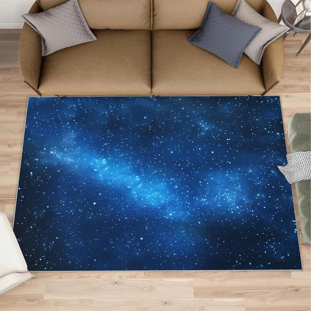 Blue Starry Sky Area Rug - Large Rug 6x8 - Stars Rugs for Living Room - Soft & Non Slip & Washable Rugs for Bedroom, Nebula Carpets for Dining Room Lounge Girls Room