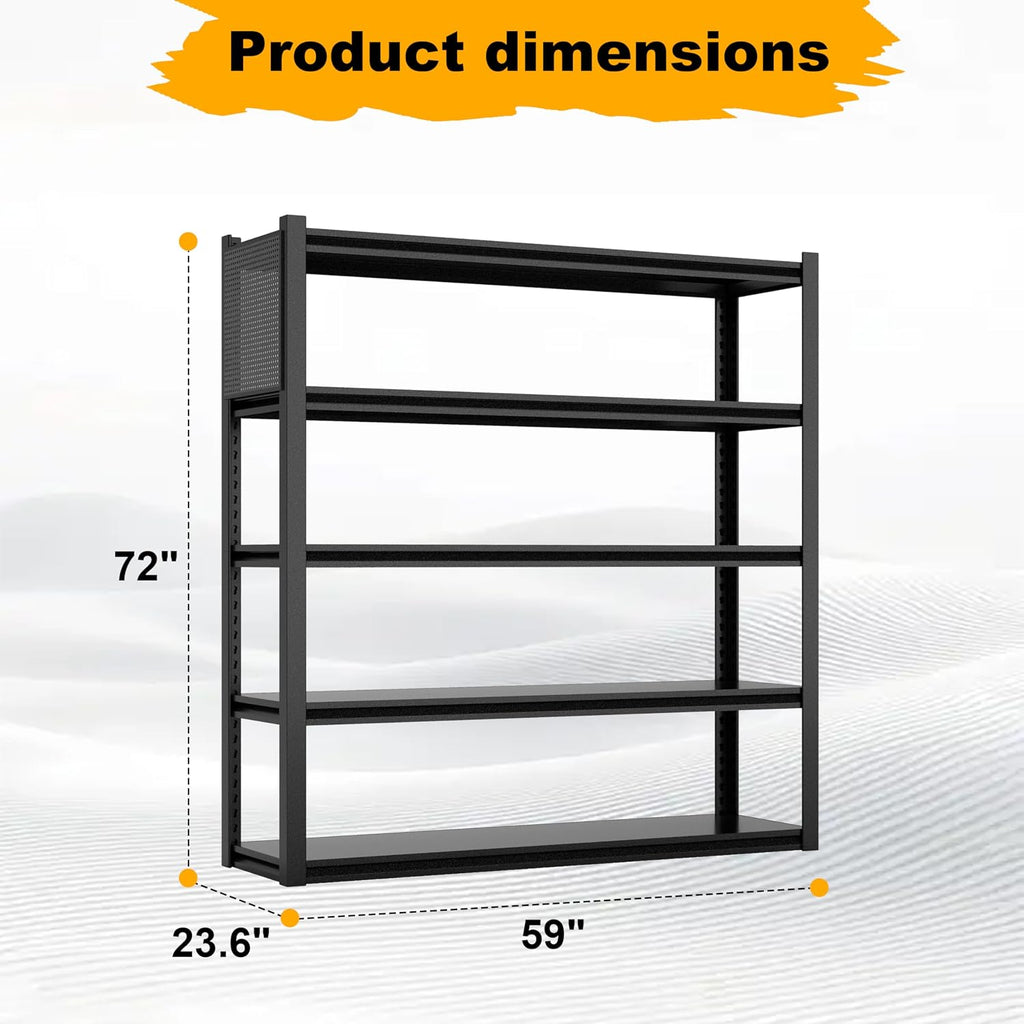 Garage Shelving Units,59' Wide Heavy Duty 5-Tier Metal Storage Shelf with Adjustable Shelves,3000lb Capacity Industrial Shelving for Garage Organization,Basement Storage,WorkshopWarehouse
