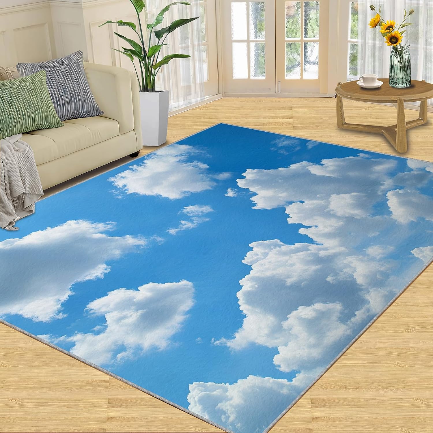 White Clouds Rug 6x8-6x8 Rug, Blue Sky Area Rugs for Bedroom, Clouds Rugs for Living Room, Landscape Carpet, Washable Carpet, Blue Sky Home Decor & Gifts