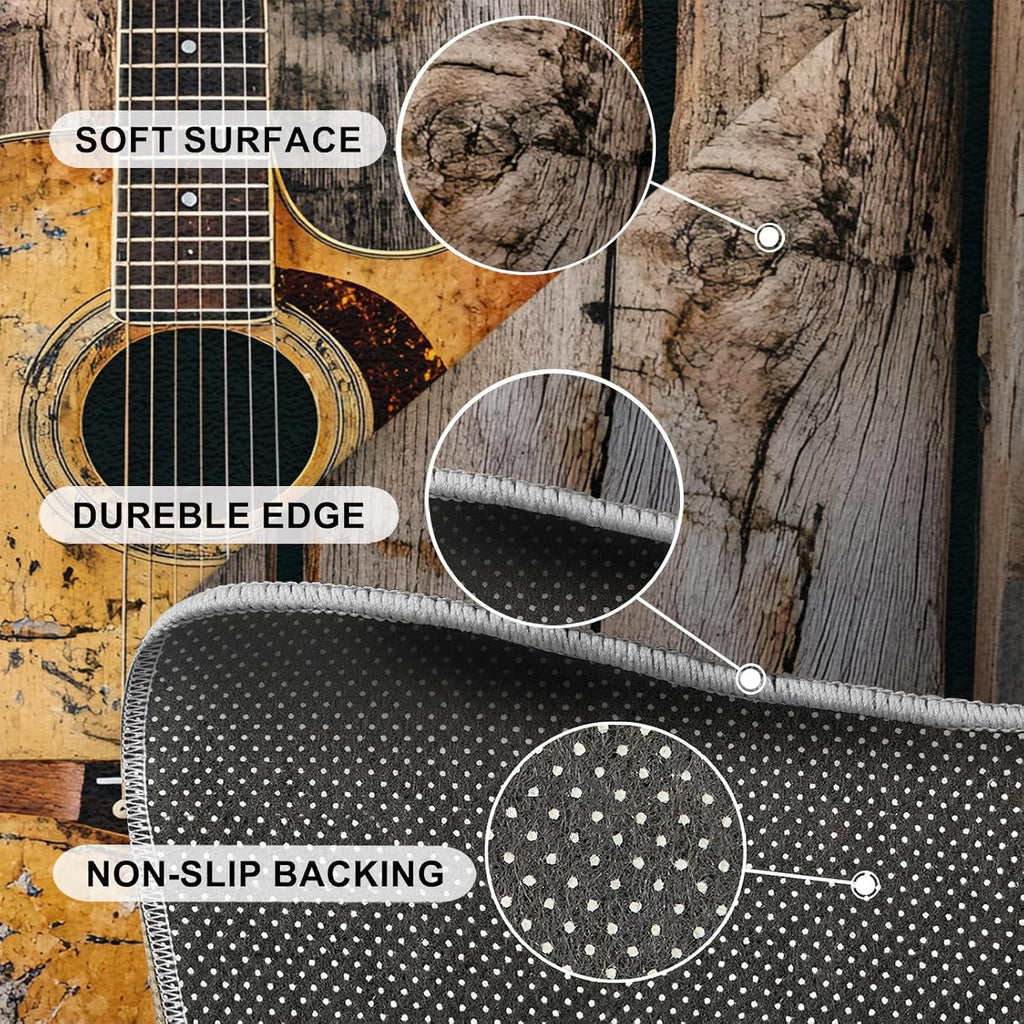 Guitar Area Rug 6x9, Country Guitar Rugs for Living Room, Music Bedroom Rug, Machine Washable Rugs for Sofa Kitchen Dining, Non-Slip Home Decor Carpet