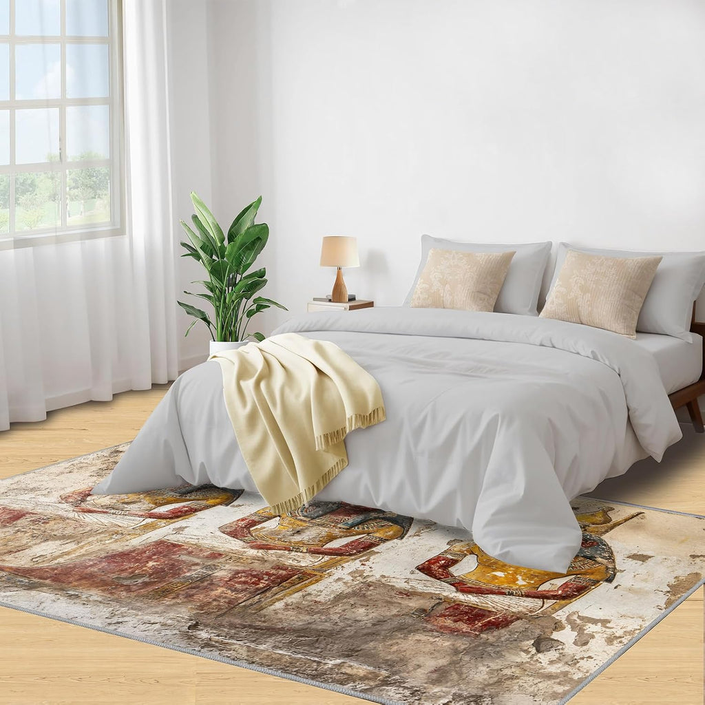 Ancient Egyptian Area Rug Large - 6x8 Rug, Egyptian Pharaoh Rugs for Living Room, Hieroglyphic Area Rugs for Bedroom, Vintage Washable Carpet, Egypt Home Decor & Gifts
