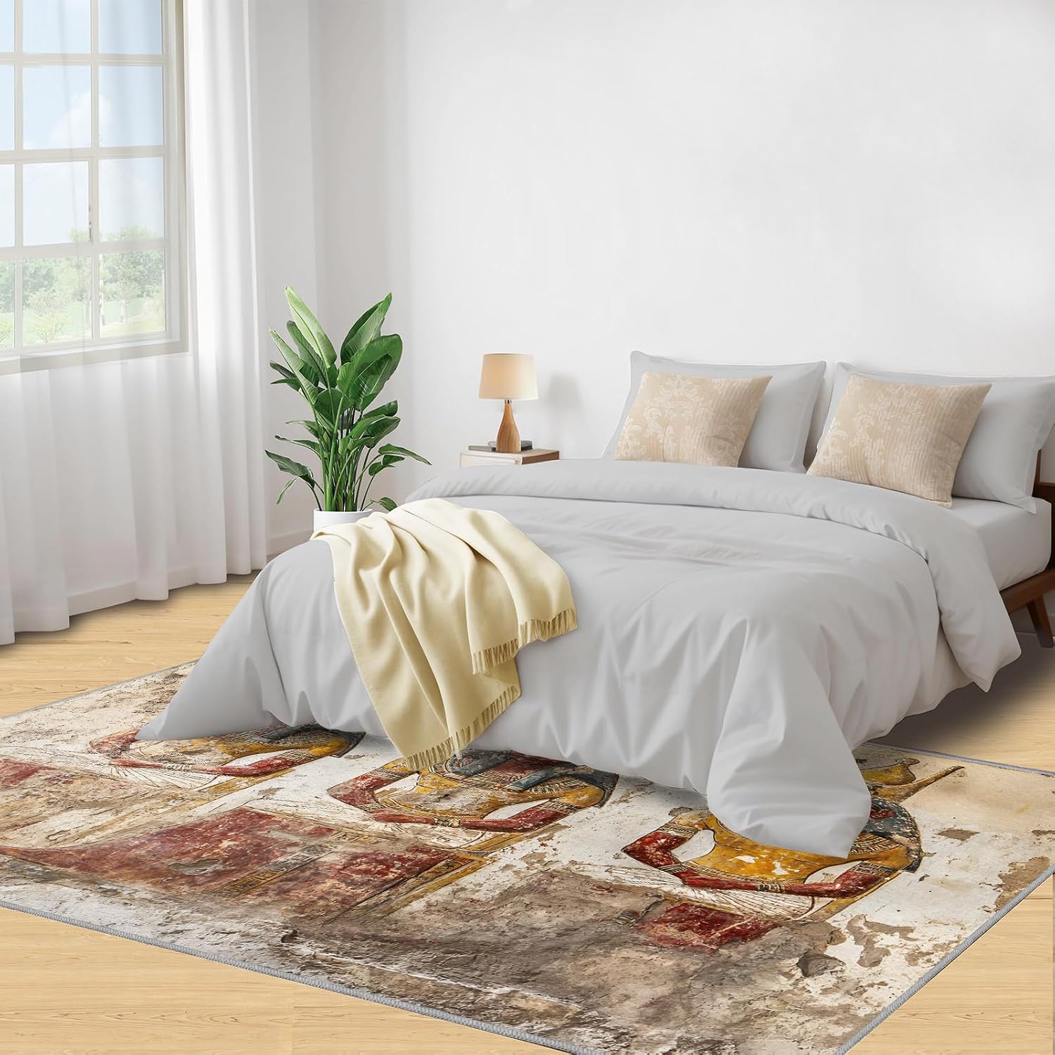 Ancient Egyptian Area Rug Large - 6x8 Rug, Egyptian Pharaoh Rugs for Living Room, Hieroglyphic Area Rugs for Bedroom, Vintage Washable Carpet, Egypt Home Decor & Gifts