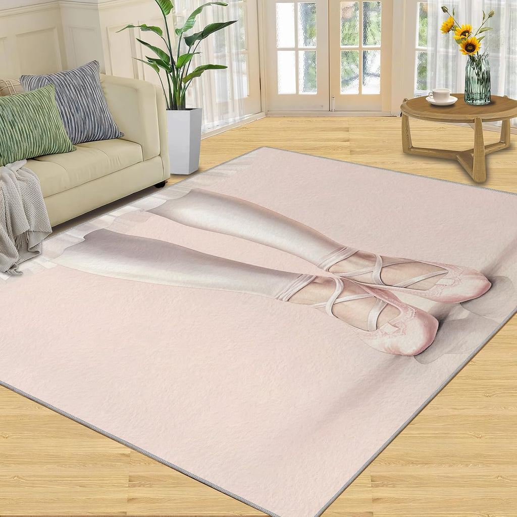 6x8 Rug Ballerina Ballet Area Rug, Pink Ballet Shoes Soft Washable Rug, Anti-Slip Backing Decorative Rugs for Living Room Bedroom Kitchen Dining Room Home Rug Laundry Room Rug