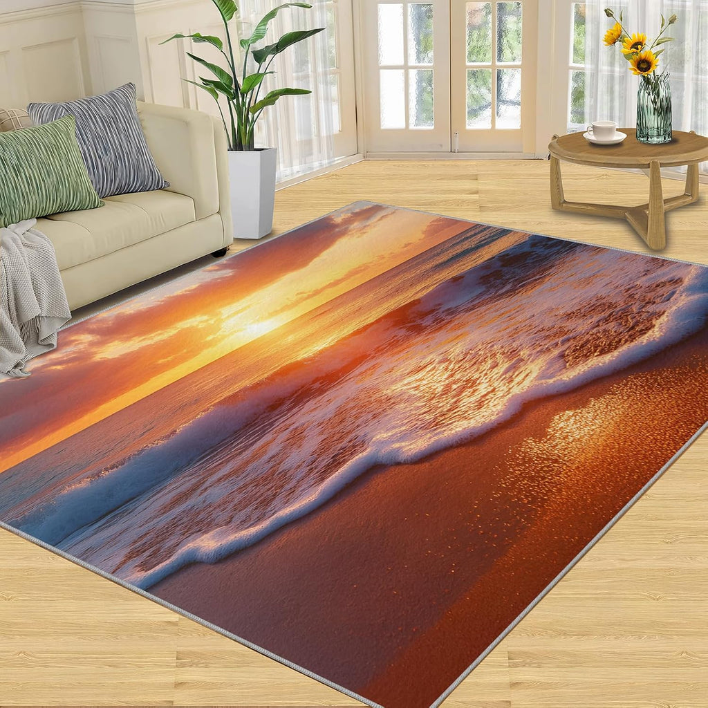 Beach Rug 5x7, Natural Scenery Rugs for Bedroom, Sunset Rugs for Living Room, Non Slip Area Rug, Housewarming Gifts & Indoor Floor Mats