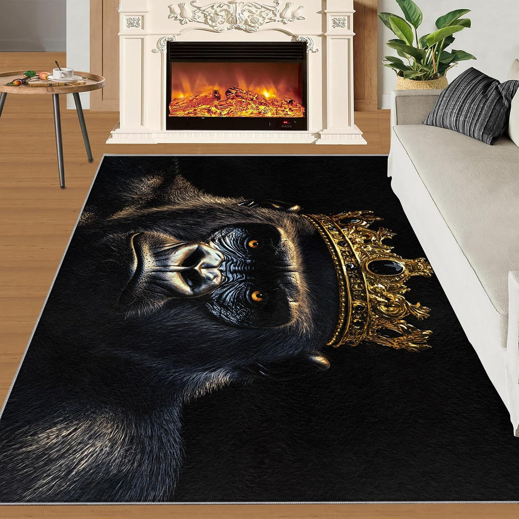 Gorillas Rug - 6x8 Rugs for Bedroom, King Gorillas Area Rug, Black Monkey Washable Rugs for Living Room, Non Slip Animal Indoor Carpet - Home Decor, Tropical Wildlife Gifts for Kids