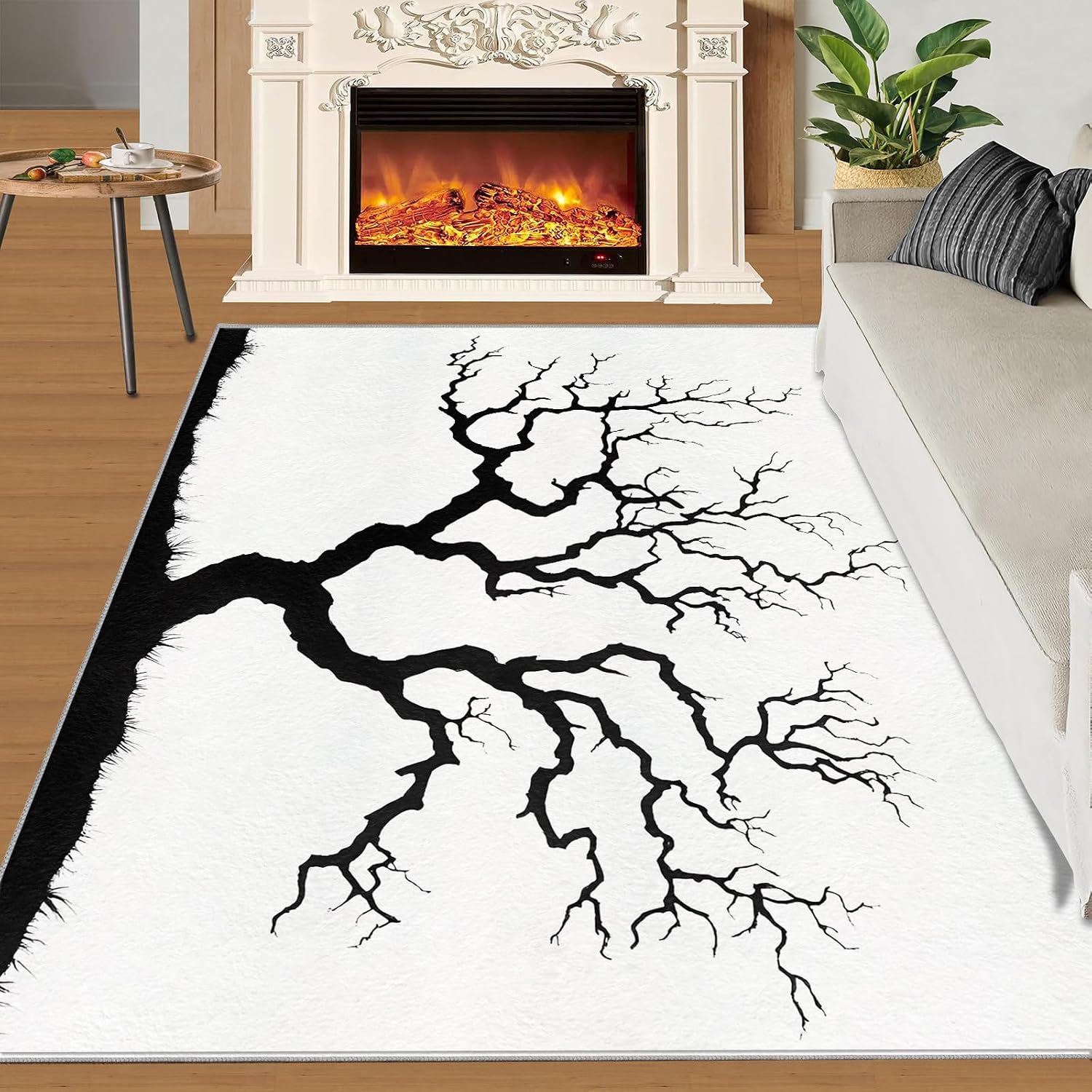 Dead Tree Area Rug 6x8, Tree Rugs for Living Room, Abstract Bedroom Rug, Machine Washable Rugs for Sofa Kitchen Dining, Non-Slip Home Decor Carpet