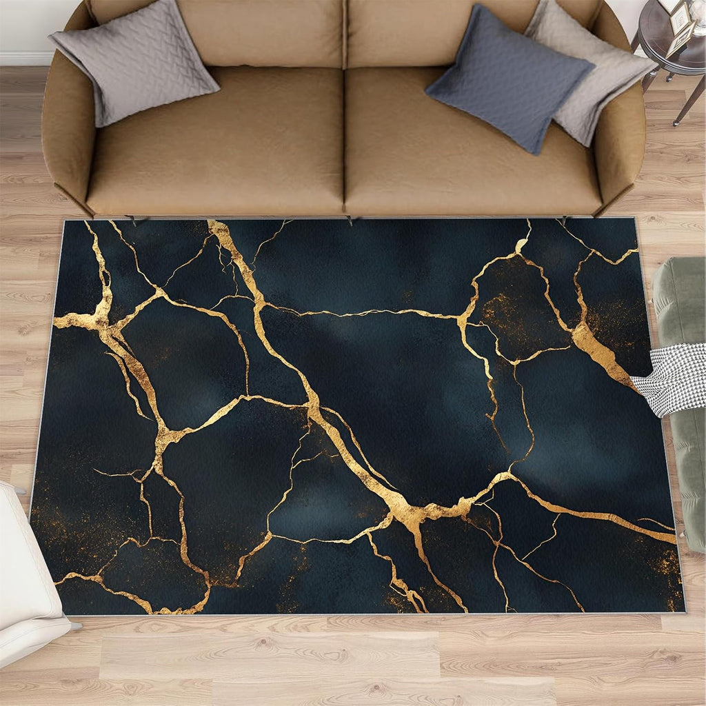 Abstract Cracks Rug 6x8 - Gold Line Texture Large Rugs for Living Room, Modern Irregular Art Carpet Area Rug for Girls Bedroom Kids Room Basement Office Classroom