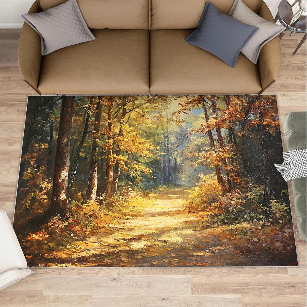 Forest Rug 6x8, Forest Rugs for Bedroom, Oil Painting Rugs for Living Room, Washable Area Rug for Boys Girls Room, Non Slip & Low Pile Carpet